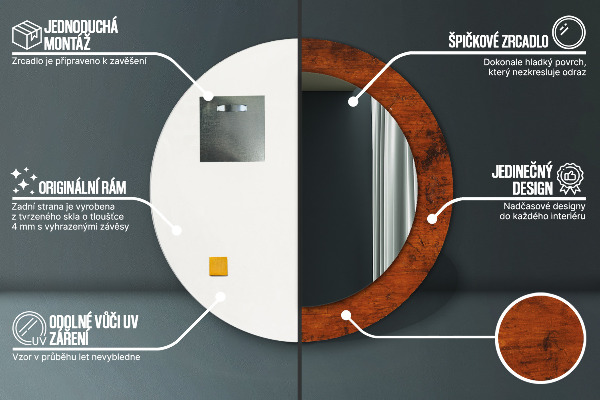 Oglinda cu decor rotunda Lemn natural