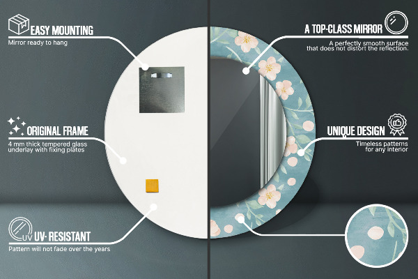 Oglinda rotunda rama cu imprimeu Model floral