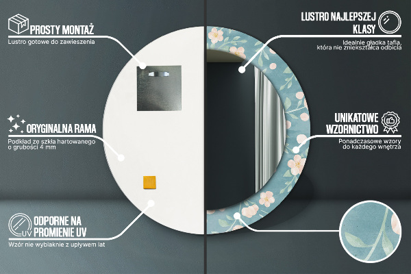 Oglinda rotunda rama cu imprimeu Model floral