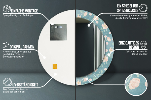 Oglinda rotunda rama cu imprimeu Model floral