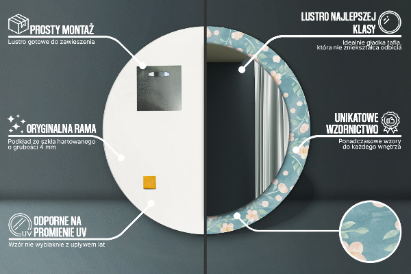 Oglinda rotunda rama cu imprimeu Model floral