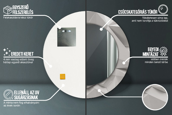 Oglinda rotunda imprimata Cristal alb abstract