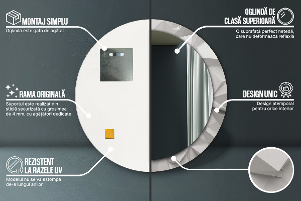 Oglinda rotunda imprimata Cristal alb abstract
