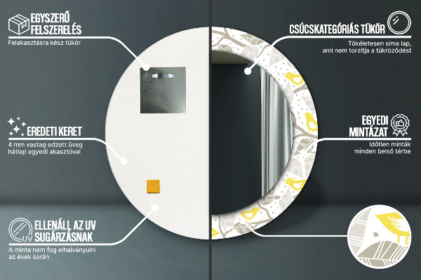 Oglinda rotunda imprimata Păsări galbene pe ramuri