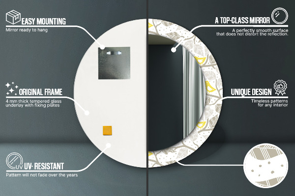 Oglinda rotunda imprimata Păsări galbene pe ramuri