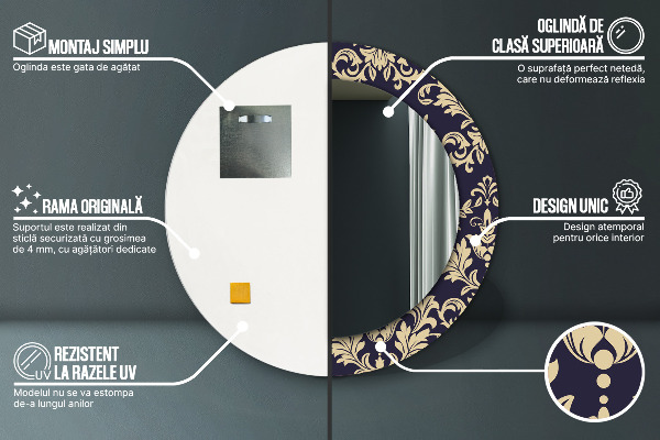 Oglinda rotunda imprimata Model floral