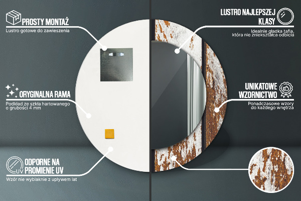 Oglinda rotunda imprimata Lemn întunecat vintage