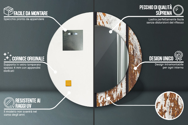 Oglinda rotunda imprimata Lemn întunecat vintage