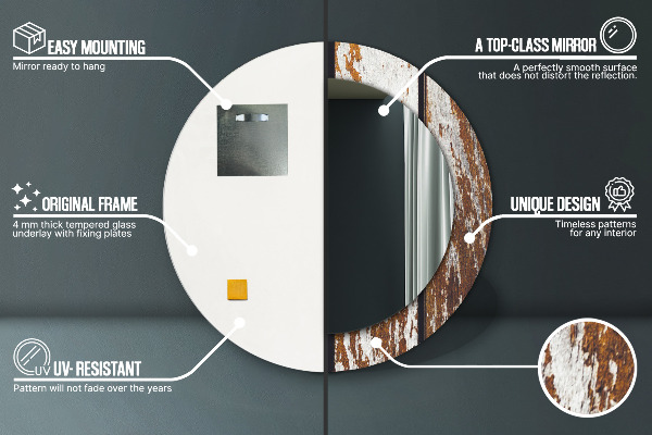 Oglinda rotunda imprimata Lemn întunecat vintage