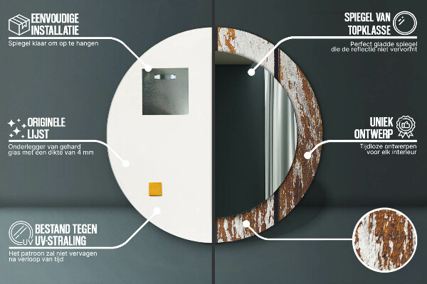 Oglinda rotunda imprimata Lemn întunecat vintage