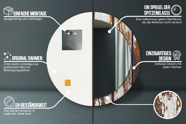 Oglinda rotunda imprimata Lemn întunecat vintage