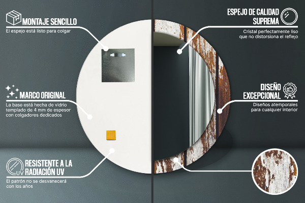 Oglinda rotunda imprimata Lemn întunecat vintage