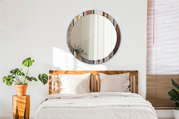 Oglinda rotunda imprimata Lemn întunecat vintage