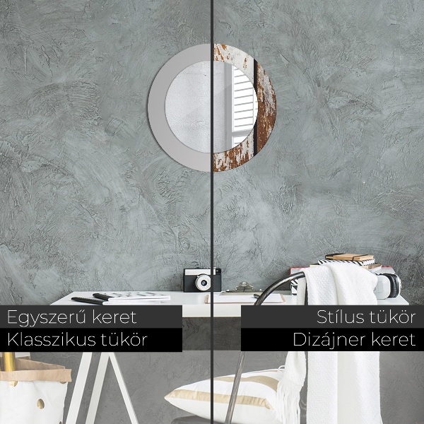 Oglinda rotunda imprimata Lemn întunecat vintage