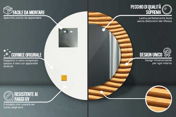 Oglinda rotunda imprimata Val din lemn