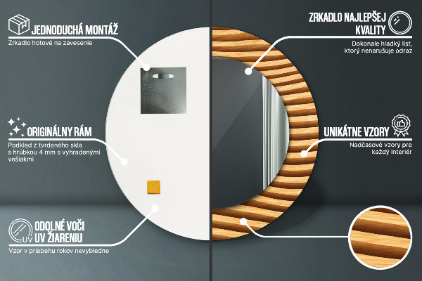 Oglinda rotunda imprimata Val din lemn