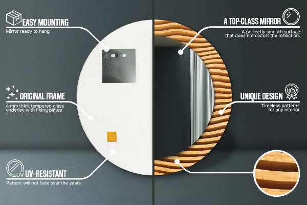 Oglinda rotunda imprimata Val din lemn