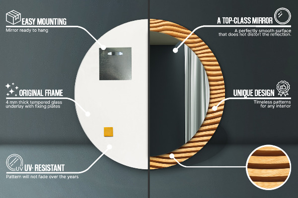 Oglinda rotunda imprimata Val din lemn