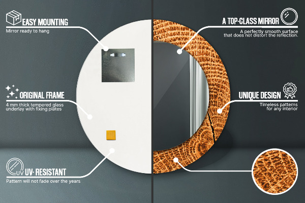 Oglinda rotunda imprimata Lemn de stejar