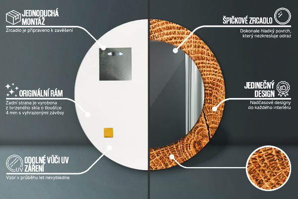 Oglinda rotunda imprimata Lemn de stejar