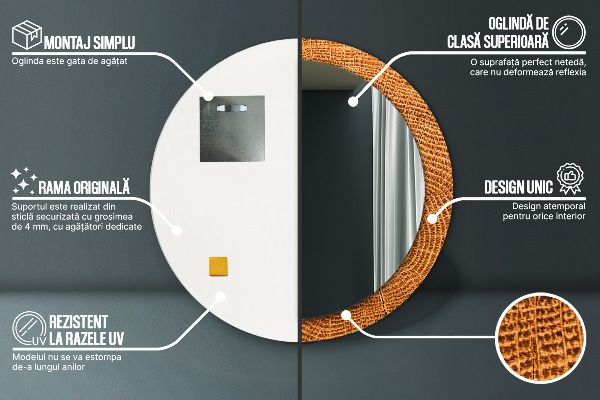 Oglinda rotunda imprimata Lemn de stejar