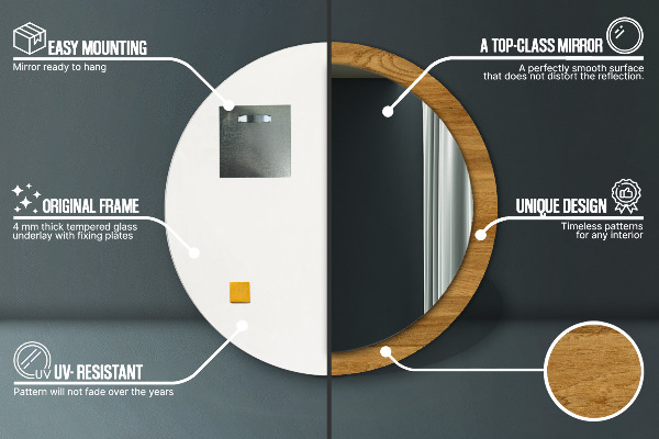 Oglinda rotunda imprimata Stejar rustic
