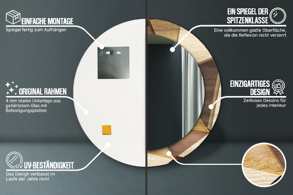 Oglinda cu decor rotunda Lemn 3d geometric