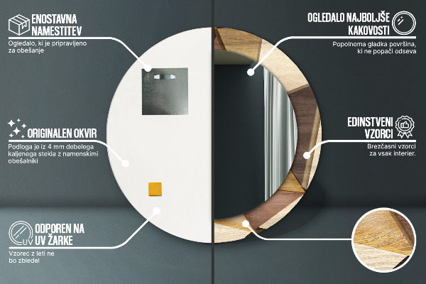 Oglinda cu decor rotunda Lemn 3d geometric