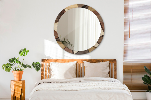 Oglinda cu decor rotunda Lemn 3d geometric