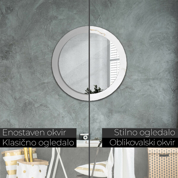 Oglinda cu decor rotunda Marmură de aur alb