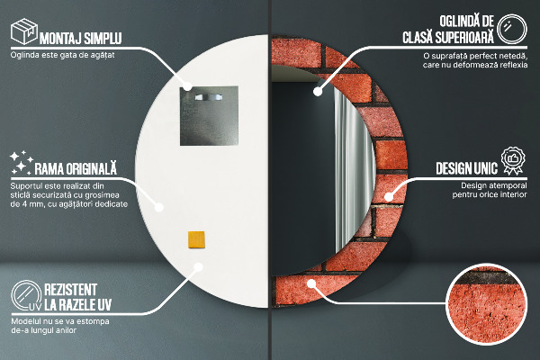 Oglinda cu decor rotunda Caramida rosie