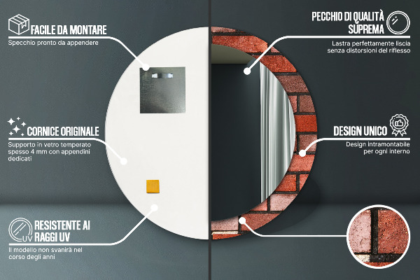 Oglinda cu decor rotunda Caramida rosie