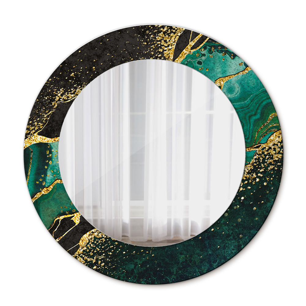 Oglinda rotunda rama cu imprimeu Green de marmură