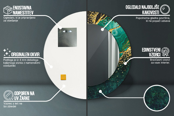Oglinda rotunda rama cu imprimeu Green de marmură