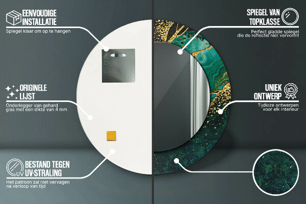 Oglinda rotunda rama cu imprimeu Green de marmură