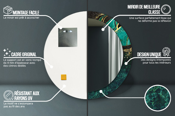 Oglinda rotunda rama cu imprimeu Green de marmură