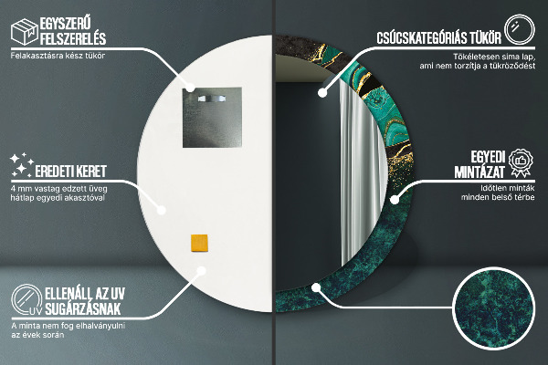 Oglinda rotunda rama cu imprimeu Green de marmură