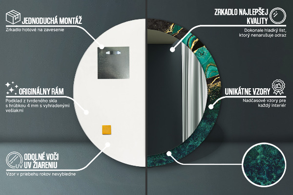 Oglinda rotunda rama cu imprimeu Green de marmură