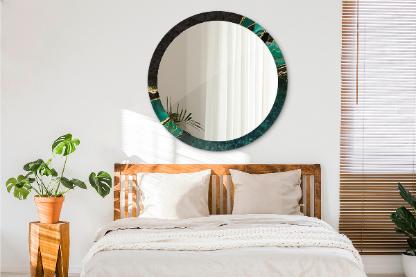 Oglinda rotunda rama cu imprimeu Green de marmură