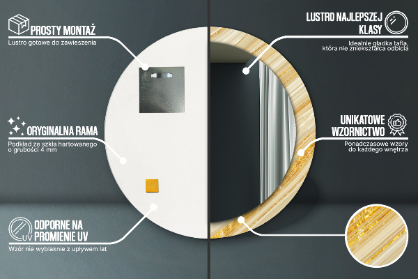 Oglinda rotunda rama cu imprimeu Rezumat de aur