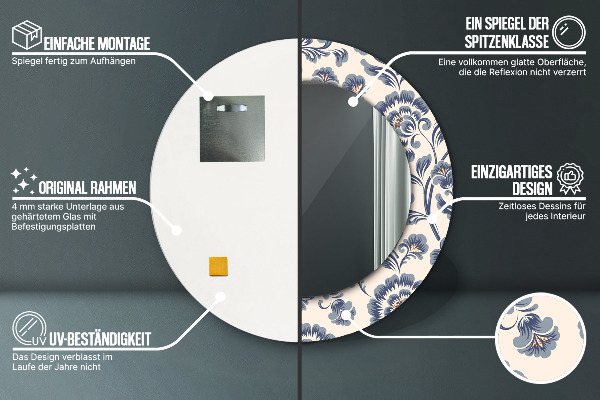 Oglinda rotunda rama cu imprimeu Model de flori