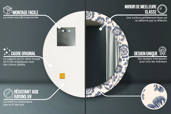 Oglinda rotunda rama cu imprimeu Model de flori