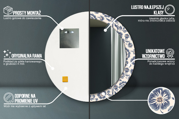 Oglinda rotunda rama cu imprimeu Model de flori