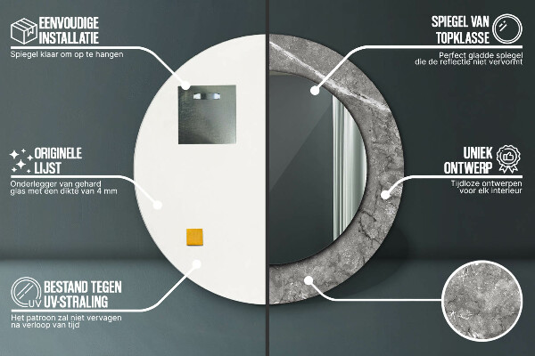 Oglinda rotunda rama cu imprimeu Marmură rustică