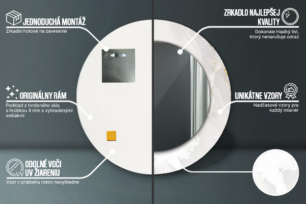 Oglinda rotunda rama cu imprimeu Marmură strălucitoare