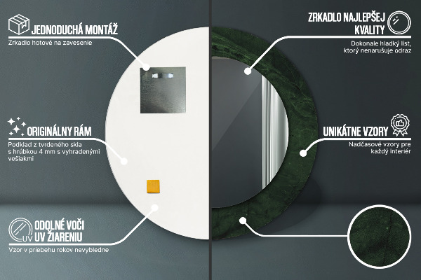 Oglinda rotunda imprimata Marmură verde