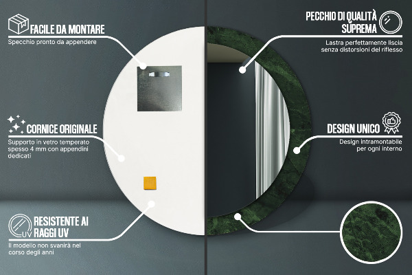 Oglinda rotunda imprimata Marmură verde
