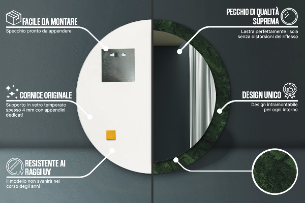 Oglinda rotunda imprimata Marmură verde