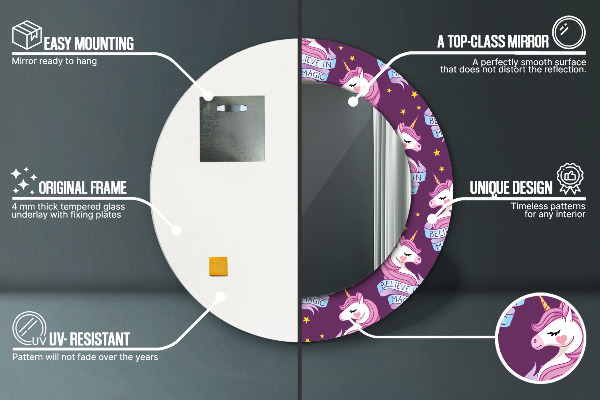 Oglinda cu decor rotunda Stele unicorn