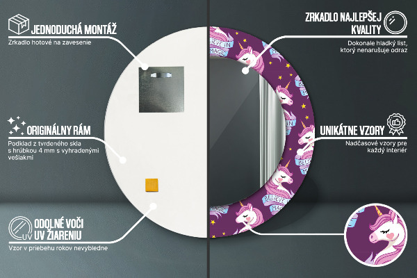 Oglinda cu decor rotunda Stele unicorn